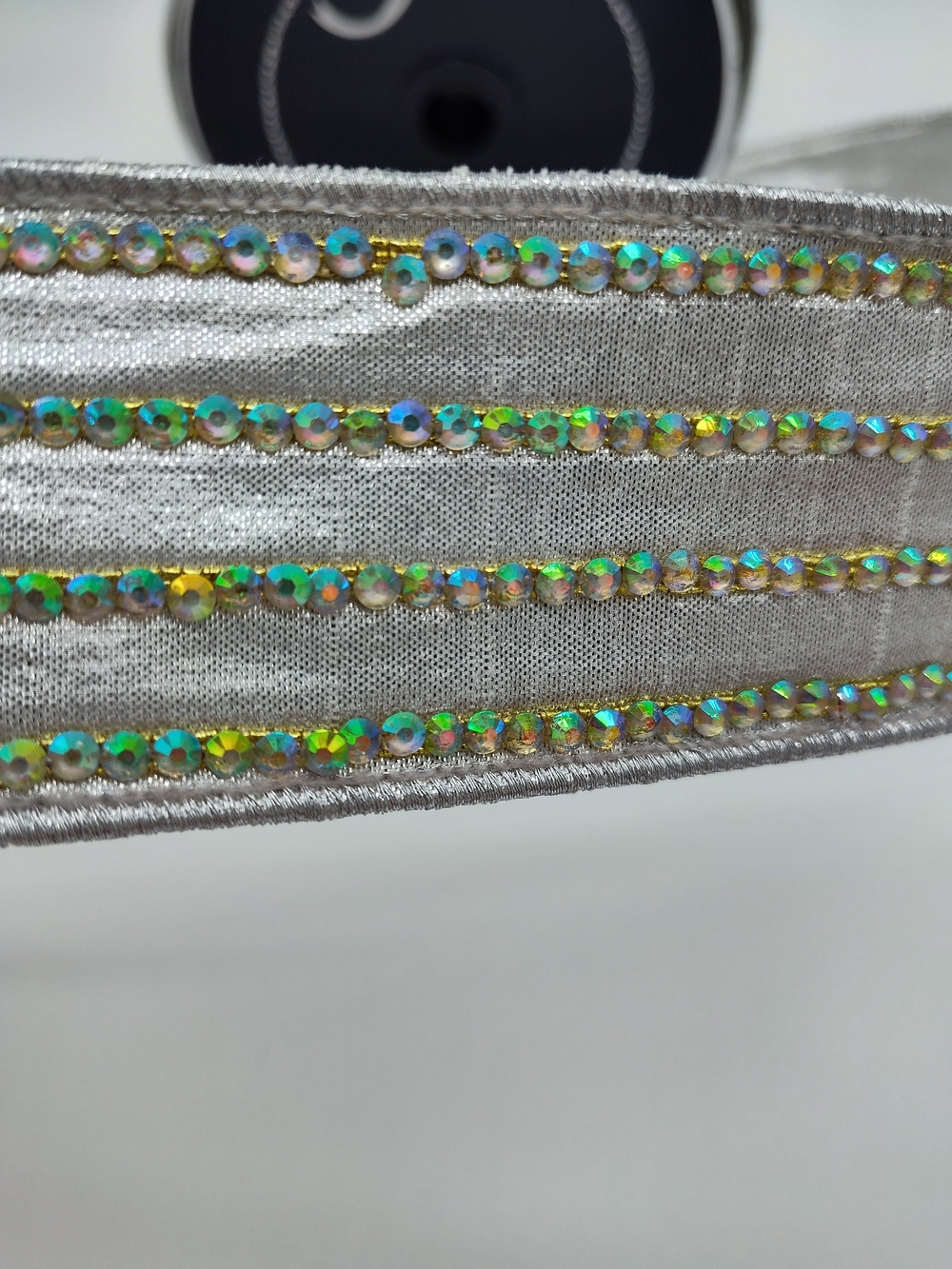 FARRISILK Iridescent Crystal Stripe Silver Wired Ribbon 1.75" 5 Yards NWT - Picture 5 of 6